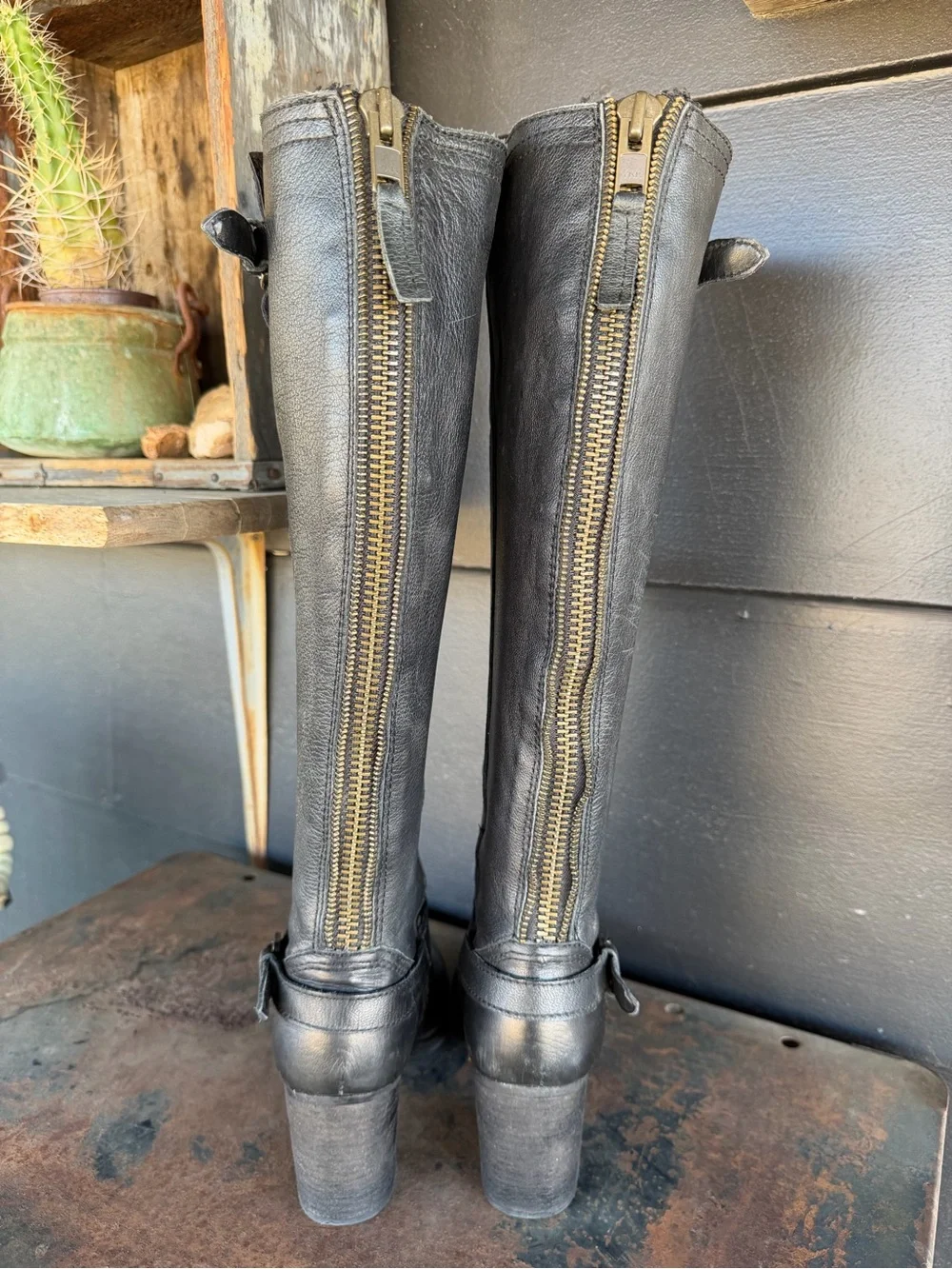 Steve Madden Black Leather Randommm Tall Moto Boots 7.5M